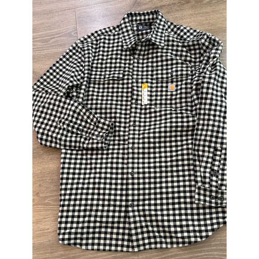 NWT Carhartt Loose Fit Flannel Shirt Mens XL Tall Black White Check